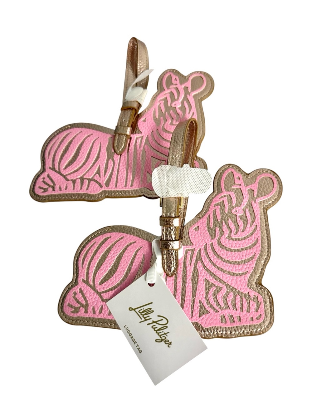 NEW Lilly Pulitzer Set of Two Luggage Tags Zebra Print Pink and Gold